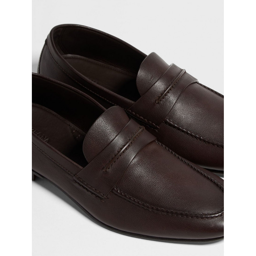 Zegna МОКАСИНЫ ИЗ НАТУРАЛЬНОЙ ЗЕРНИСТОЙ КОЖИ