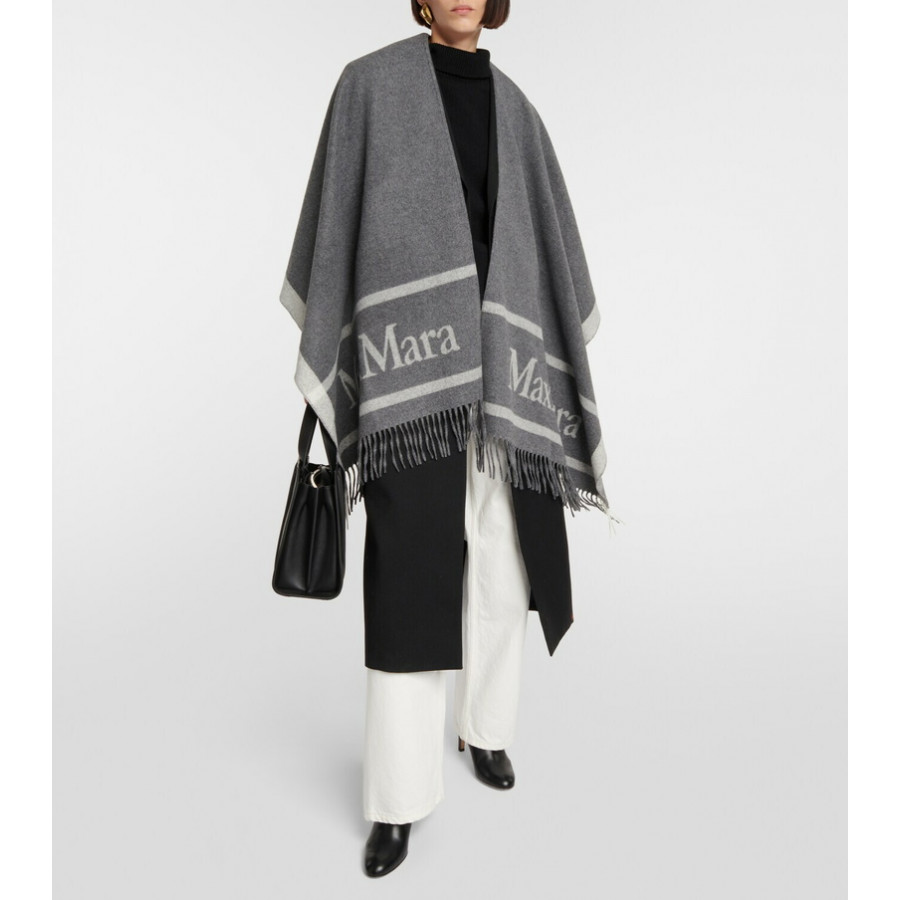 Max Mara Пончо из шерсти с жаккардом и логотипом