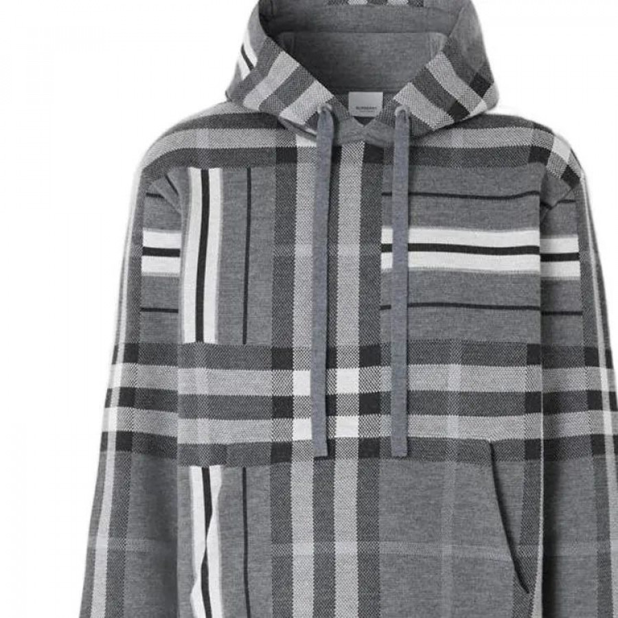Burberry Жаккардовая толстовка с капюшоном в клетку и полоску из смеси шерсти