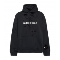 Balenciaga Толстовка с капюшоном из хлопкового джерси с рваным логотипом<br />