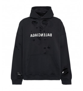 Balenciaga Толстовка с капюшоном из хлопкового джерси с рваным логотипом<br />