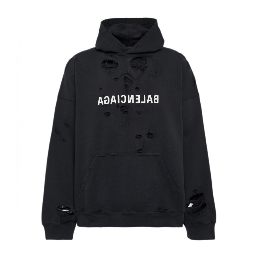 Balenciaga Толстовка с капюшоном из хлопкового джерси с рваным логотипом<br />