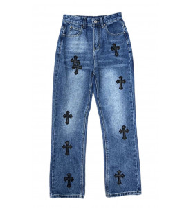 CHROME HEARTS Джинсы Сhrome Hearts синие с черными патчами