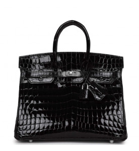 Hermes Сумка Birkin 25 Black Shiny Niloticus Crocodile<br />