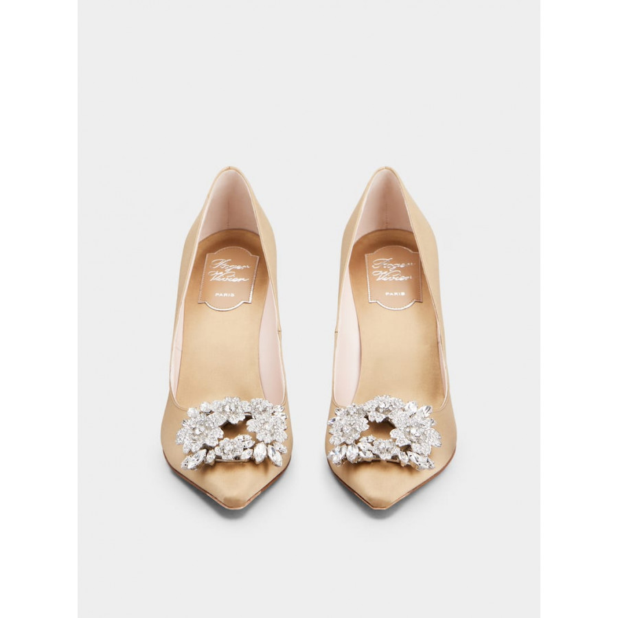 Roger Vivier Атласные туфли-лодочки с цветочными стразами
