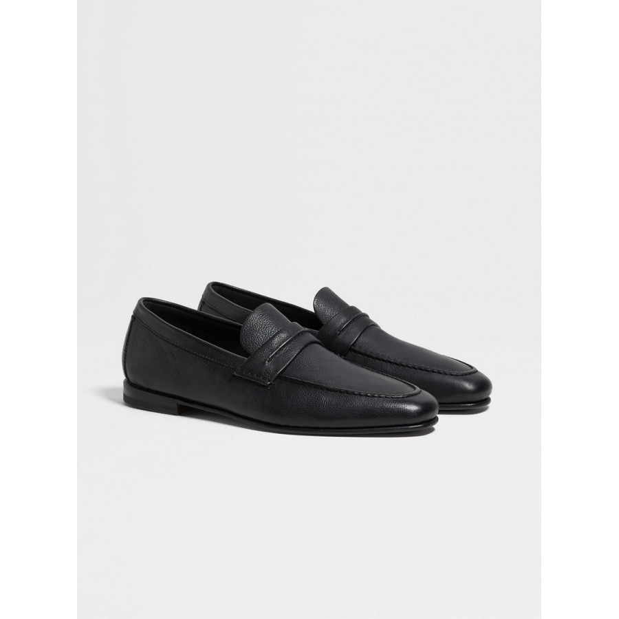 Zegna МОКАСИНЫ ИЗ НАТУРАЛЬНОЙ ЗЕРНИСТОЙ КОЖИ