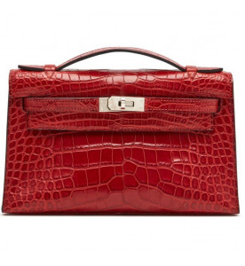 Hermes Сумка Rouge H красный крокодиловый клатч KELLY POCHETTE