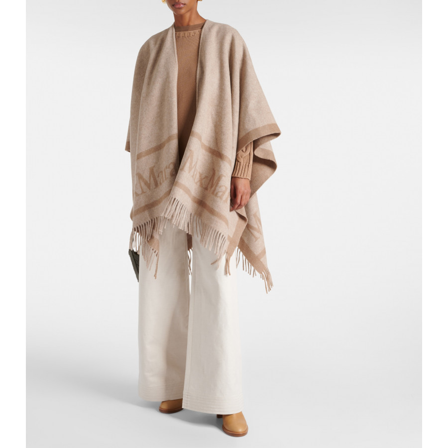 Max Mara Пончо из шерсти с жаккардом и логотипом