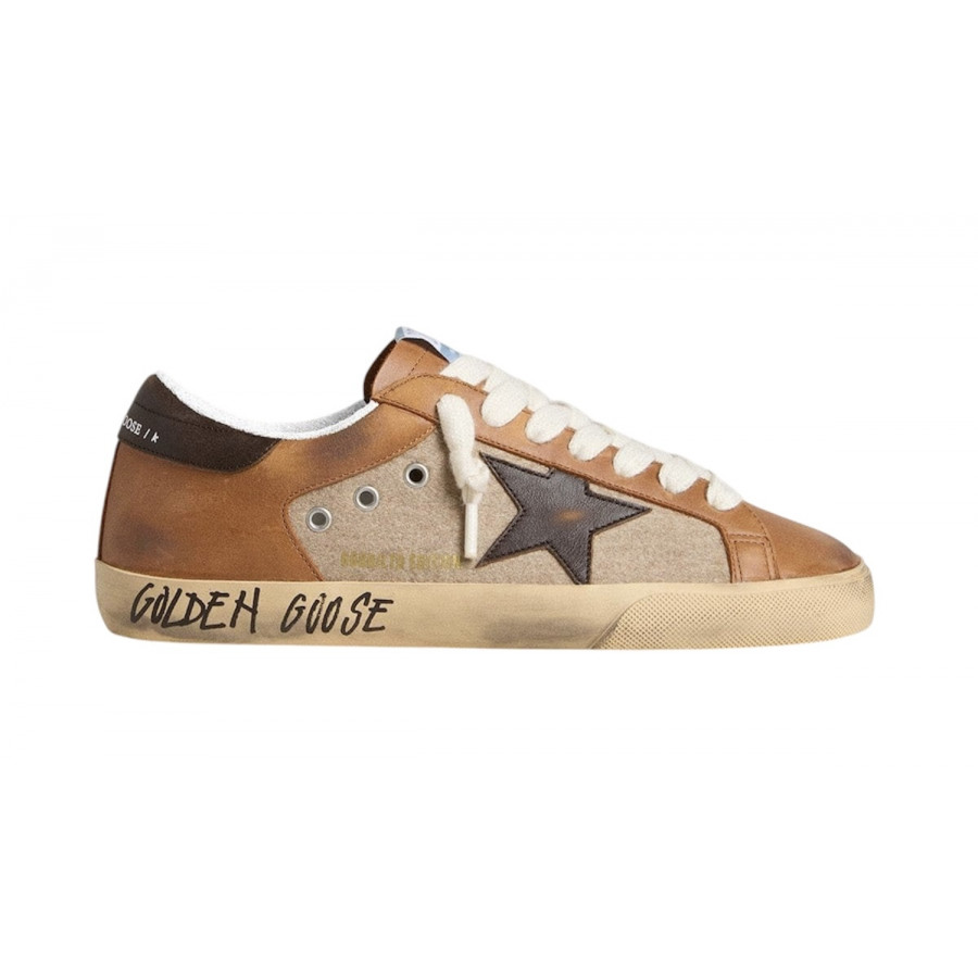 Golden Goose Кроссовки Super-Star LTD из бежевой шерсти с коричневой кожаной звездой и верблюжьими вставками
