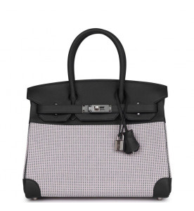 Hermes Сумка Hermès Quadrille Birkin 30 Black Saphir Swift и Ecru Mauve Canvas Palladium Hardware