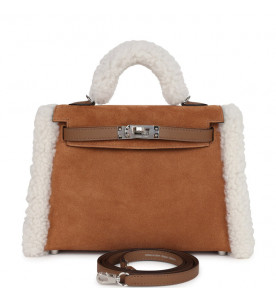Hermes Сумка Teddy Kelly 20 из замши и фурнитуры Swift Palladium