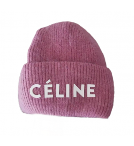 Celine Кашемировая шапка в рубчик с аппликацией логотипа