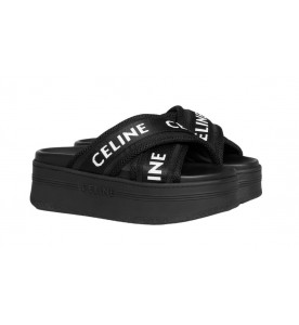 Celine ШЛЕПАНЦЫ BLOCK ИЗ СЕТКИ И ТЕКСТИЛЯ С ЖАККАРДОВЫМ УЗОРОМ