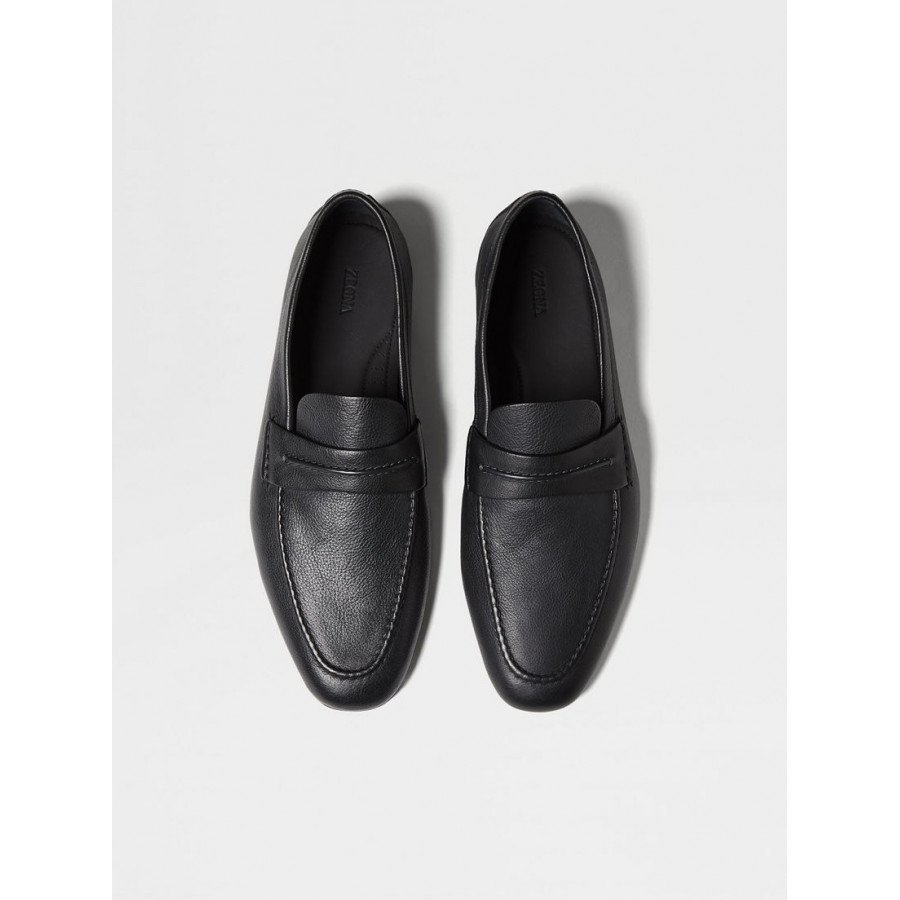 Zegna МОКАСИНЫ ИЗ НАТУРАЛЬНОЙ ЗЕРНИСТОЙ КОЖИ