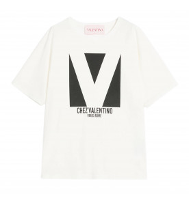 Valentino ФУТБОЛКА ИЗ ХЛОПКОВОГО ДЖЕРСИ С ПРИНТОМ CHEZ VALENTINO