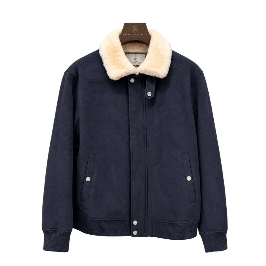 Brunello Cucinelli Замшевая куртка с воротником из овчины