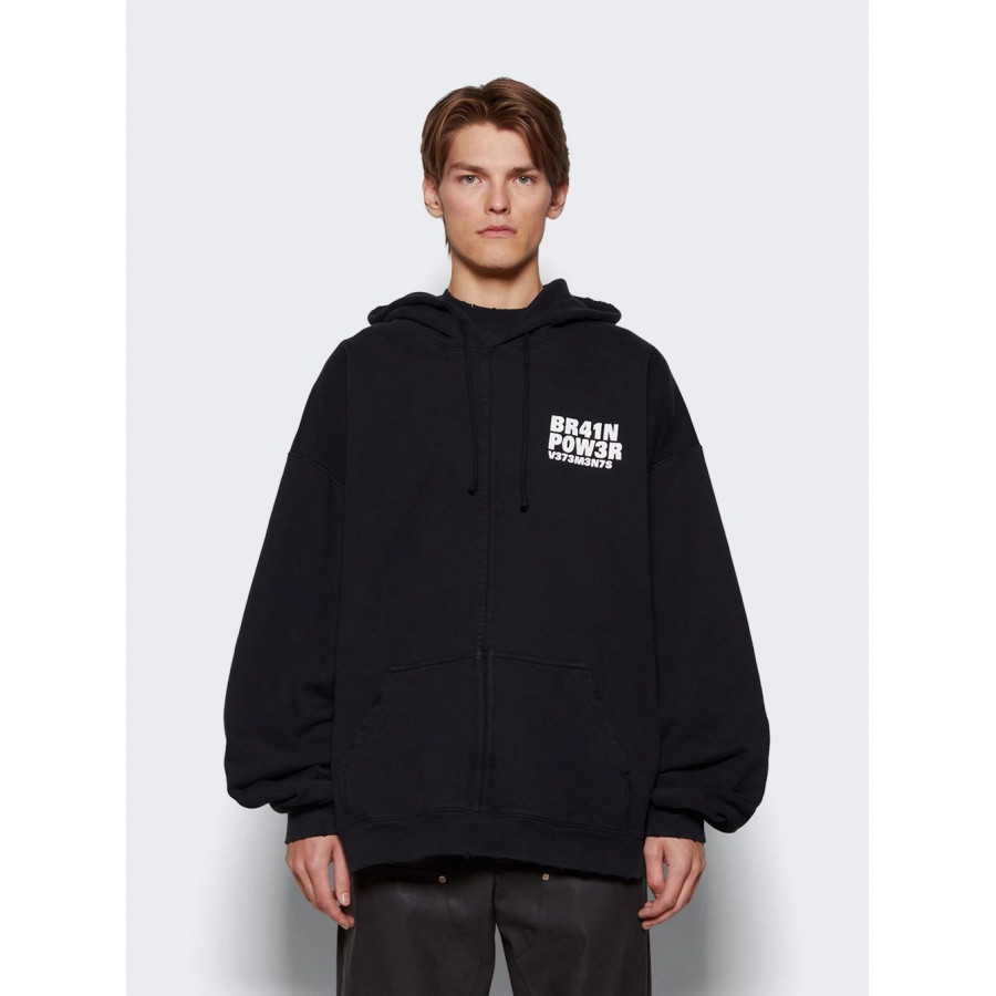 VETEMENTS ЧЕРНАЯ ТОЛСТОВКА НА МОЛНИИ BRAIN POWER
