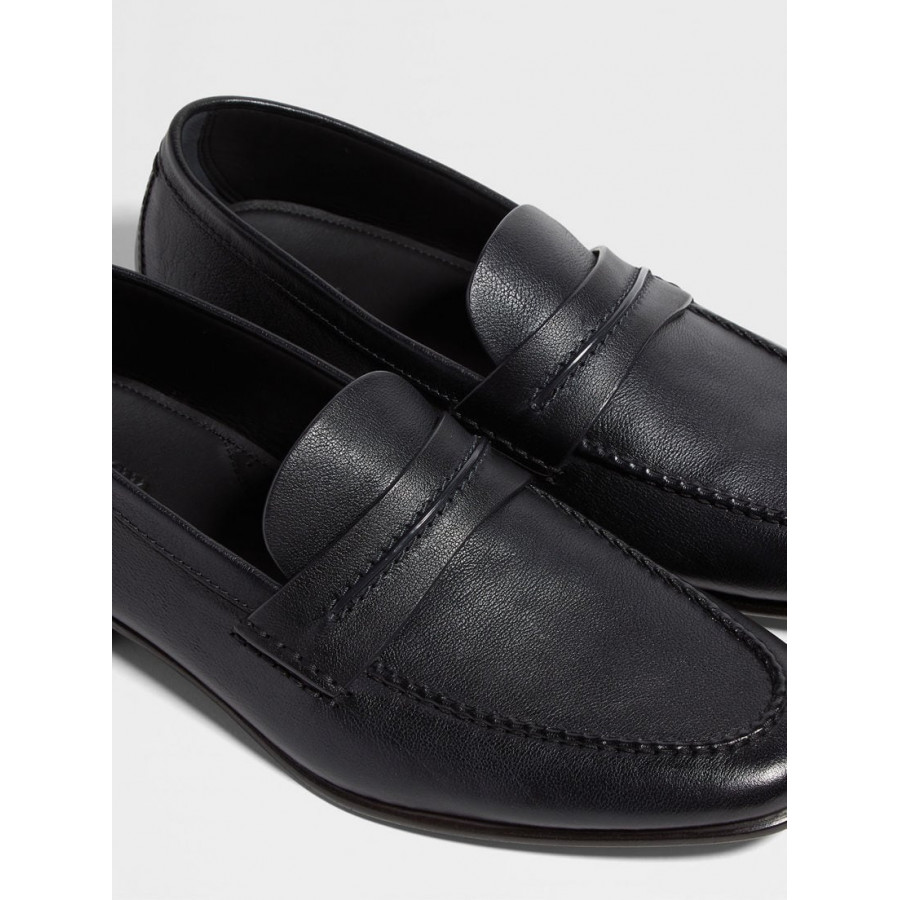 Zegna МОКАСИНЫ ИЗ НАТУРАЛЬНОЙ ЗЕРНИСТОЙ КОЖИ