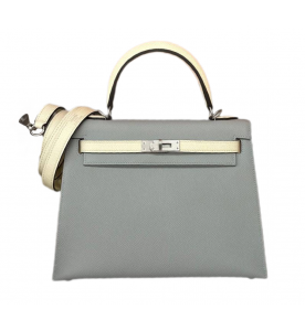 Hermes Kelly 25 Special Order HSS Nata / Gris Mouette Epsom